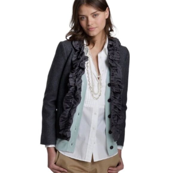 J. Crew Gray Wool-Pleated Silk Chimera Blazer Lady Jacket sz 0 - Picture 1 of 10